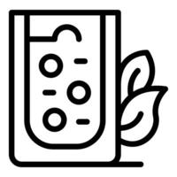 Black line art of a test tube with bubbles and a leaf, symbolizing green chemistry vector