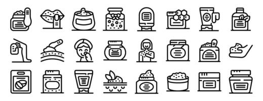 Cosmetic scrub icons outline set . A collection of various items related to beauty and personal care vector