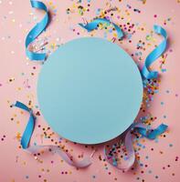 Blue Round Object Surrounded by Confetti and Streamers photo