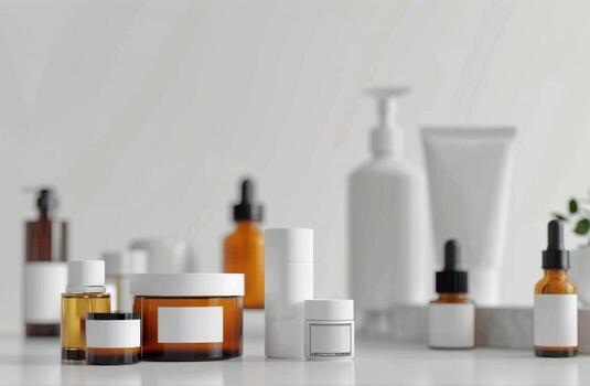 White Counter Filled With Bottles and Containers photo