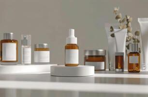 White Table With Bottles and Containers photo