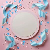 White Circle Surrounded by Blue and White Confetti photo