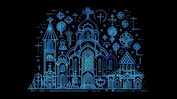 Neon- Rahmen bewirken östlichen orthodox Christentum, glühen, schwarz Hintergrund. video