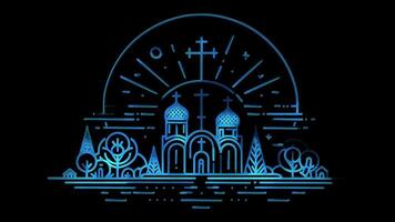 néon quadro, Armação efeito Oriental ortodoxo cristandade, brilho, Preto fundo. video