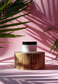 Pink Container With Black Lid on Pink Surface photo