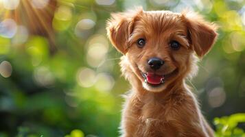 Puppy Sitting in Grass at Sunset photo