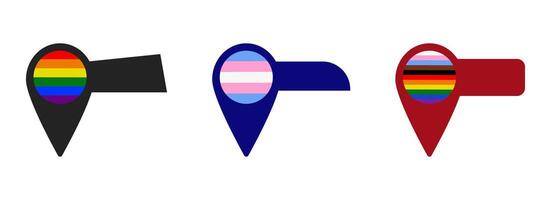 Map pointers icon set for pride month. Location icons or geolocations with different pride's flags. design element set. Pointer icon pin on the map with space for text. illustration vector