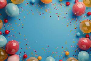 Vibrant Balloons and Streamers Against Blue Background photo