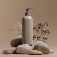 Soap Dispenser on Pile of Rocks photo