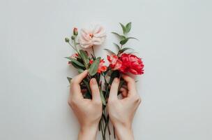 Person Holding Bunch of Red Flowers photo