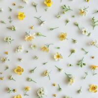 Yellow and White Flowers on White Surface photo