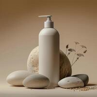 Soap Dispenser on Pile of Rocks photo