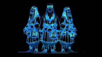 Neon frame effect Kukeri, the traditional Bulgarian ritual to scare away evil spirits, glow, black background. video