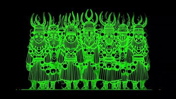 Neon frame effect Kukeri, the traditional Bulgarian ritual to scare away evil spirits, glow, black background. video