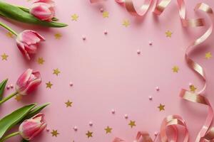 Pink Tulips and Stars on Pink Background photo