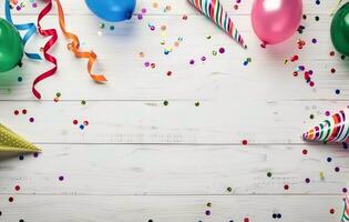 White Table Decorated With Balloons and Confetti photo