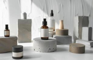 White Table With Bottles and Containers photo