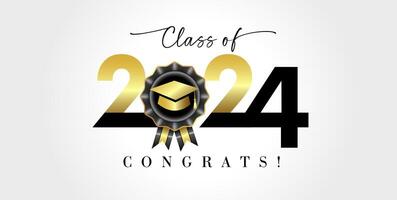 Class of 2024 Congrats concept with 3D golden elements. School banner vector