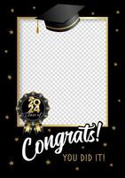 Class of 2024 Congrats, Graduation party photo frame. Gertificate design with 3D elements vector