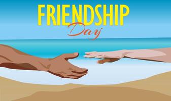 hands of a pair of friends as a symbol of unity celebrating friendship day with a beautiful beach sky background vector