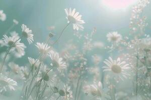 Field of Daisies With Sun Shining photo