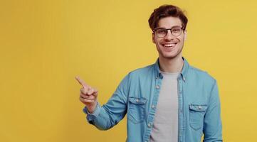 Man in Blue Shirt Pointing photo