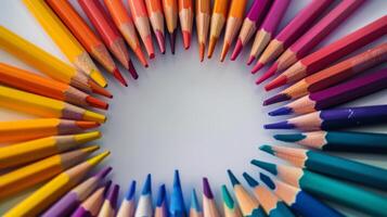 Circle of Colored Pencils Arranged in a Circle photo