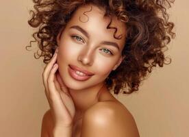 Woman With Curly Hair Posing for Picture photo