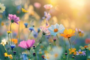 Field Bursting With Colorful Wildflowers and Daisies photo