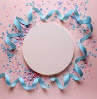 White Circle Surrounded by Blue and White Confetti photo