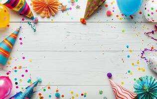 White Table Covered With Balloons and Confetti photo