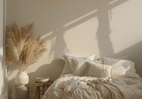 Bed With White Comforter and Pillows photo