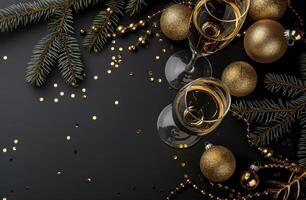 Black Table With Gold Ornaments and Confetti photo
