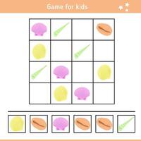 Sudoku for Kids with colorful Seashells. Educational Game for Children. vector
