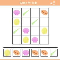Sudoku for Kids with colorful Seashells. Educational Game for Children. vector