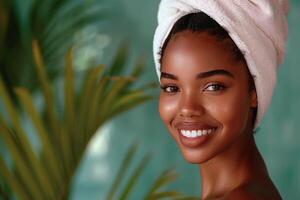 Woman Drying Hair With Towel photo