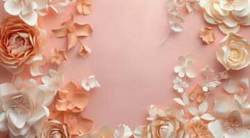Paper Flowers Arranged in a Circle on Pink Background photo