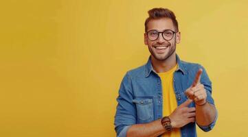Man in Blue Shirt Pointing photo