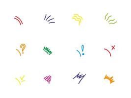 Doodle sparkle ray elements. Hand drawn color pop surprise line frame for title headline illustration. vector