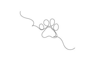 Continuous one line dog paw art illustration vector