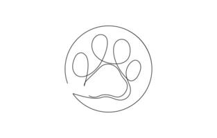 Continuous one line dog paw art illustration vector