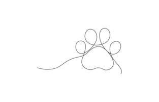 Continuous one line dog paw art illustration vector