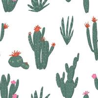 Cactus abstract ornament. Exotic desert cacti, wild plants, prickly succulents in flat style. Bright botanical seamless pattern. vector