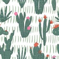 Cactus abstract ornament. Exotic desert cacti, wild plants, prickly succulents in flat style. Bright botanical seamless pattern. vector