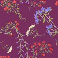 Wild plants seamless pattern. Floral ornament in simple style. Hand drawn illustration. Abstract gentle botanical design. vector