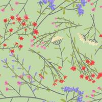 Wild plants seamless pattern. Floral ornament in simple style. Hand drawn illustration. Bright abstract botanical design. vector
