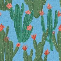 Cactus abstract ornament. Exotic desert cacti, wild plants, prickly succulents in flat style. Bright botanical seamless pattern. vector