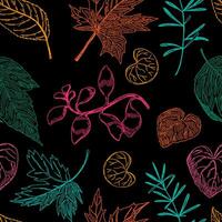 Outline foliage seamless pattern. Hand drawn illustration. Colored ornament with ink sketches of leaves. Botanical vintage design for fabric, textile, wallpaper, background, print, decor, wrap vector