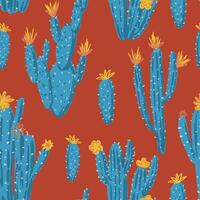 Cactus abstract ornament. Exotic desert cacti, wild plants, prickly succulents in flat style. Bright botanical seamless pattern. vector