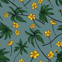 Buttercup Anemone flowers, wild plants decorative wallpaper. Hand drawn vintage seamless pattern. Botanical realistic gentle floral background. Colorful design for wrap, textile, print, fabric. vector